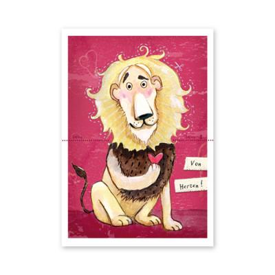 Bastelpostkarte mit Löwen: Von Herzen!