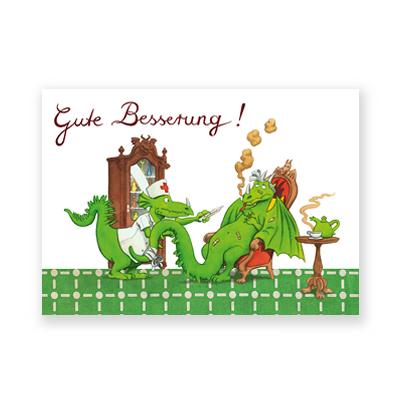 Postkarte mit Drachen: Gute Besserung!