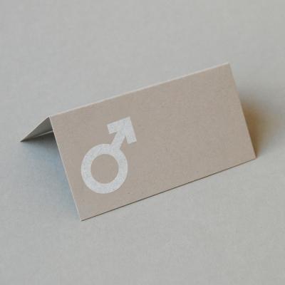 graue Recycling-Tischkarte für Männer mit dem Marssymbol