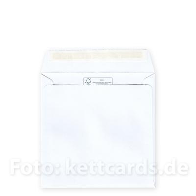 weißer, quadratischer Umschlag, haftklebend, 14 x 14 cm