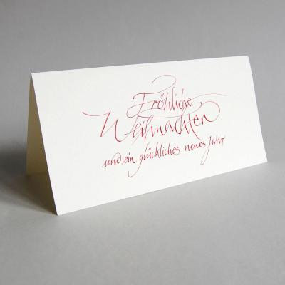 rote Weihnachtskarte mit Kalligrafie: Fröhliche Weihnachten ...