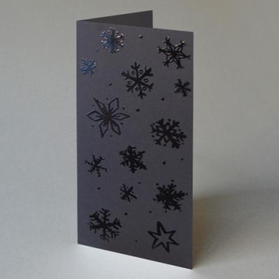 schwarze Weihnachtskarte: Schneeflocken