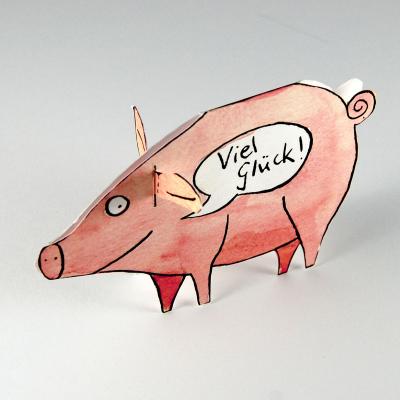 Neujahrskarte mit Schwein zum Basteln: Viel Glück im neuen Jahr!