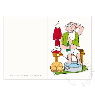 witzige Weihnachtskarte: Feierabend mit Fußbad