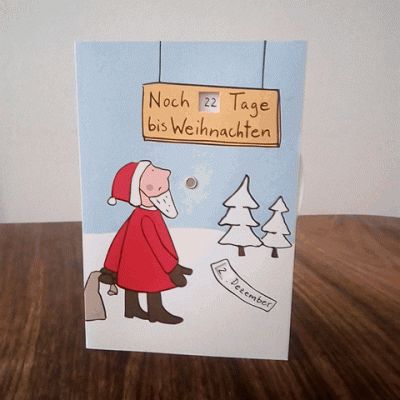 Recycling-Adventskarte mit Drehscheibe: Noch ... Tage bis Weihnachten