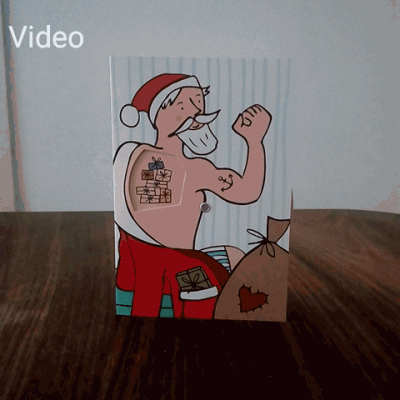 Recycling-Weihnachtskarte mit Drehscheibe: Weihnachtsmann mit Tattoos