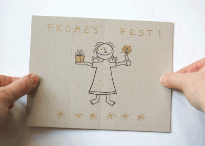 Recycling-Weihnachtskarte: Frost! - Frohes Fest! (Graupappe)