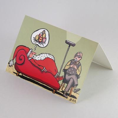 witzige Weihnachtskarte: Weihnachtsmann beim Psychiater