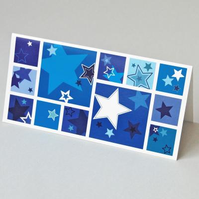 blauweiße Weihnachtskarte mit Sternen