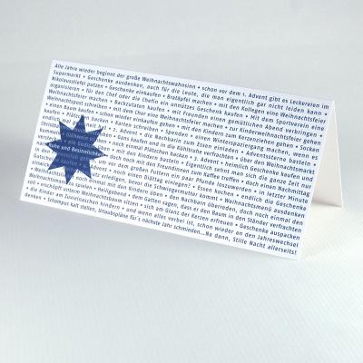 Weihnachtskarte mit Text: weihnachtswahnsinn (blauer Druck)