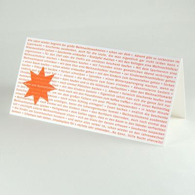 orange Weihnachtskarte mit viel Text: weihnachtswahnsinn