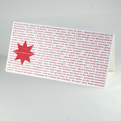 rote Weihnachtskarte mit viel Text: weihnachtswahnsinn