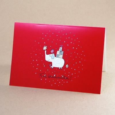 Weihnachtskarte: Frohe Weihnachten! - Elefant mit Geschenken