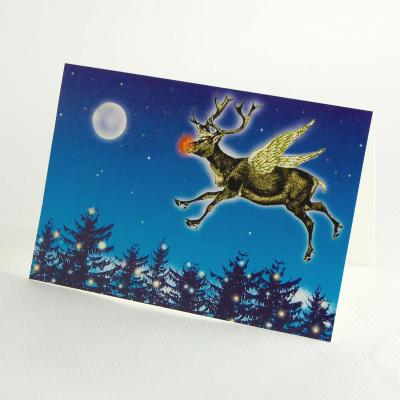 Weihnachtskarte: Rudolph mit leuchtend roter Nase