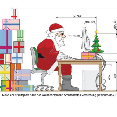 Weihnachtskarte: optimierter Weihnachtsmannarbeitsplatz