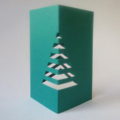 dunkelgrüne Weihnachtskarte: Weihnachtsbaum für den Schreibtisch (DIN lang)