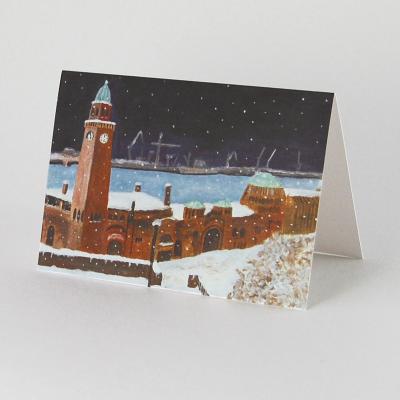 Hamburg-Weihnachtskarte: Landungsbrücken im Schnee