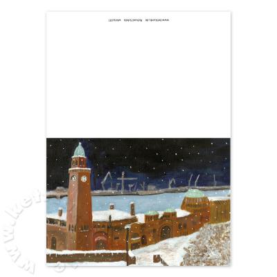 Hamburg-Weihnachtskarte: Landungsbrücken im Schnee
