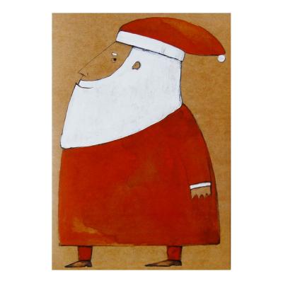 blaue Weihnachtskarte mit Aufkleber: Weihnachtsmann