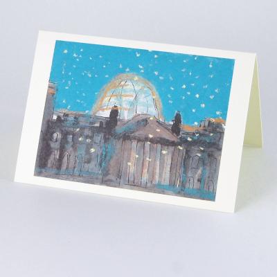 Weihnachtskarte: Reichstag mit Schnee, Berlin
