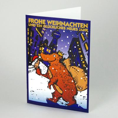 Karte für Weihnachten und Neujahr: Berliner Bär im Schnee
