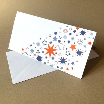 10 Weihnachtskarten mit Umschlägen: blaue und orange Sterne