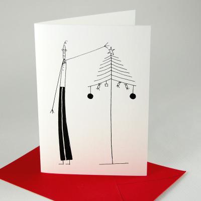 10 witzige Weihnachtskarten mit Kuverts: Mann am Weihnachtsbaum