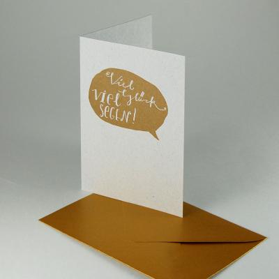 Viel Glück viel Segen! - graue Glückwunschkarte mit goldenem Kuvert