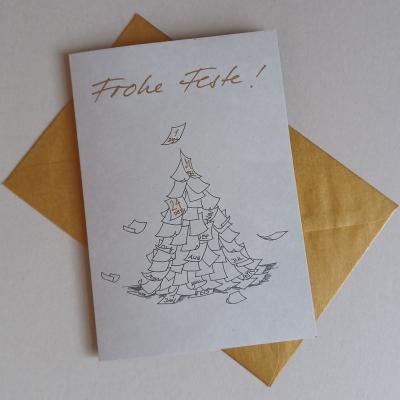 10 graue Weihnachtskarten mit goldenen Kuverts: Frohe Feste!