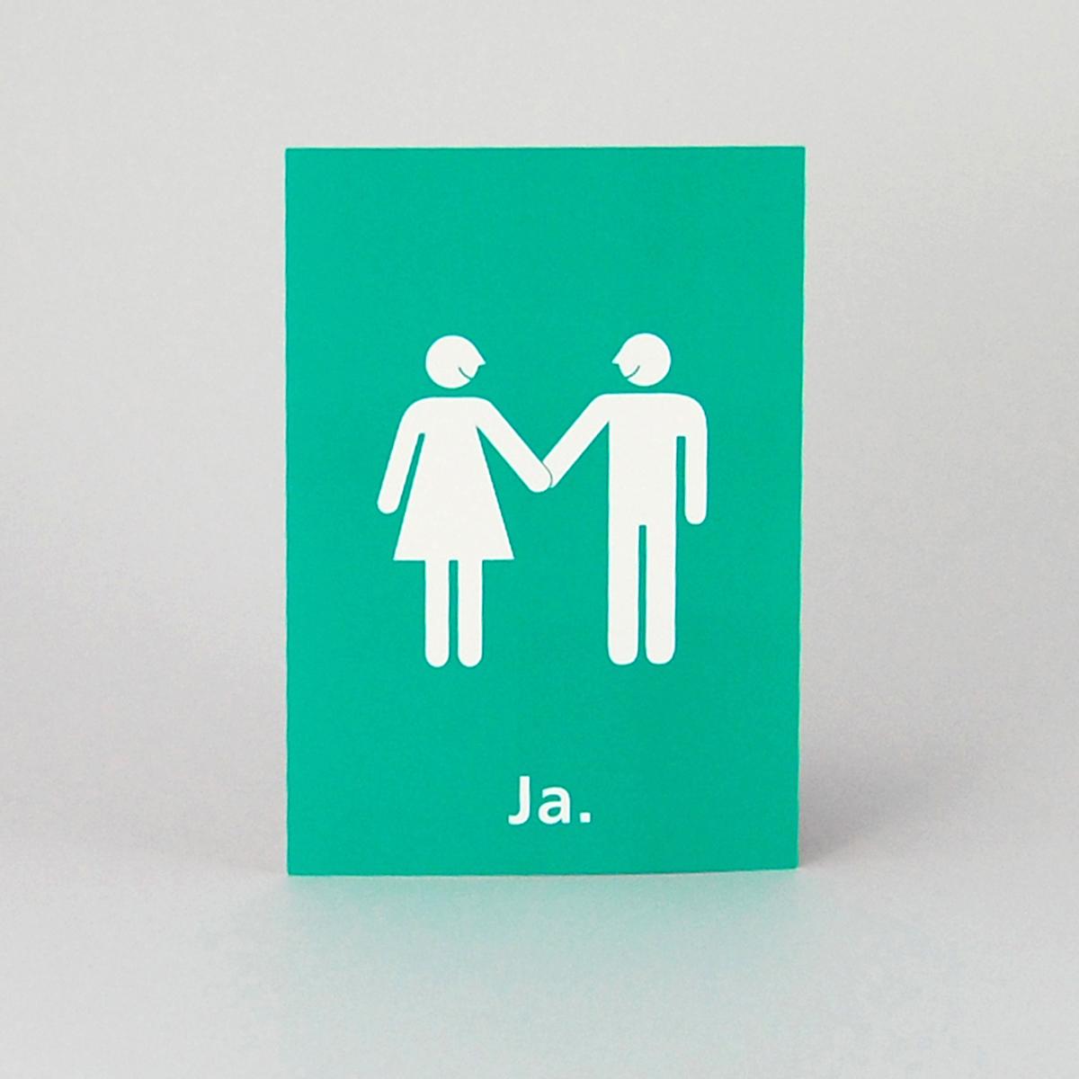 100 grüne Postkarten zur Hochzeit: Brautpaar + Ja.