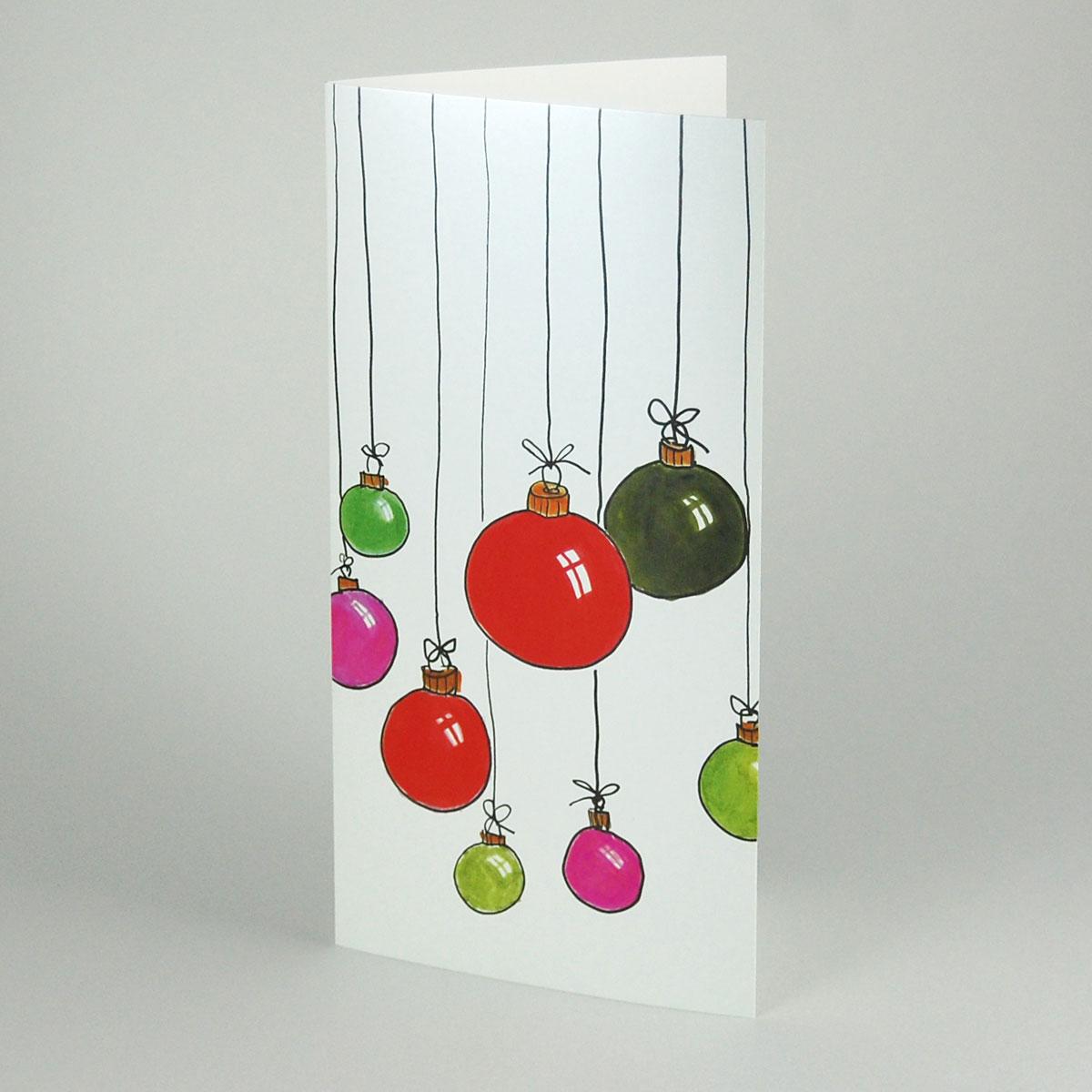 10 edle Weihnachtskarten mit pinken Kuverts: Christbaumkugeln