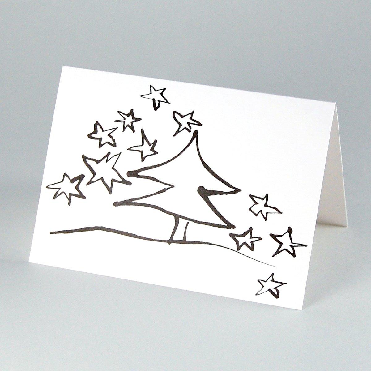 10 Weihnachtskarten mit roten Umschlägen: Baum mit Sternen