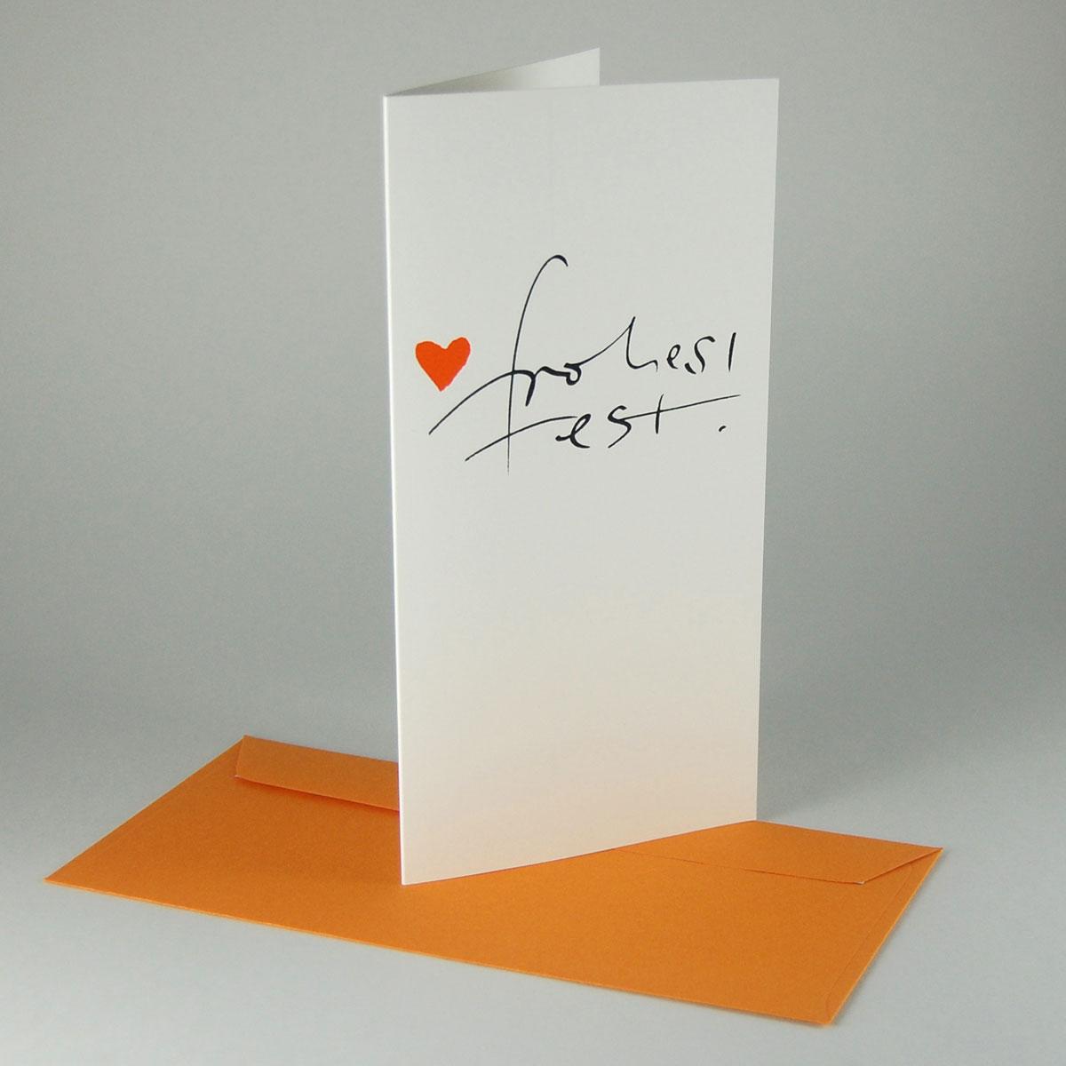 10 Weihnachtskarten mit orangen Kuverts: frohes fest!