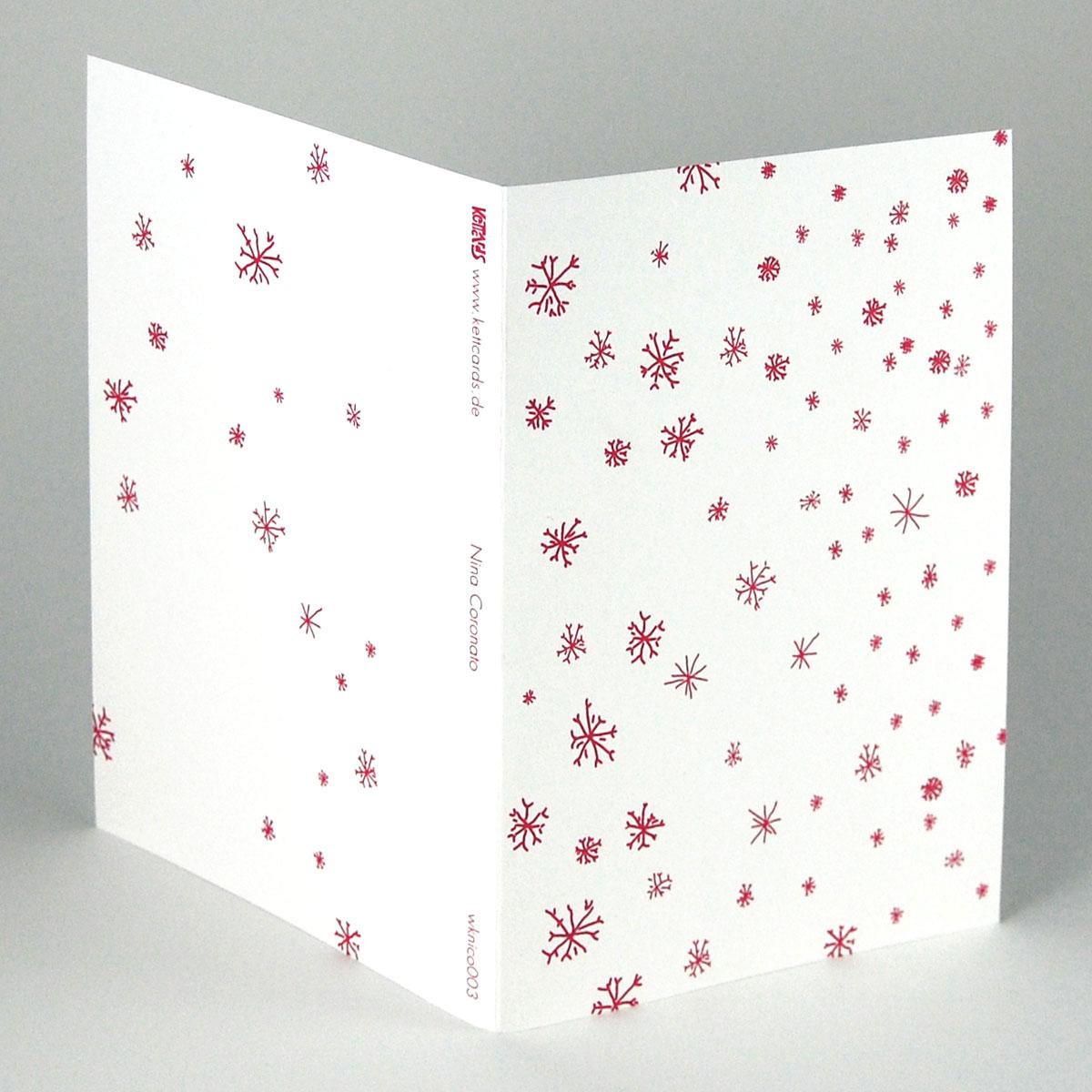 10 rote Weihnachtskarten mit roten Umschlägen: Schneeflocken