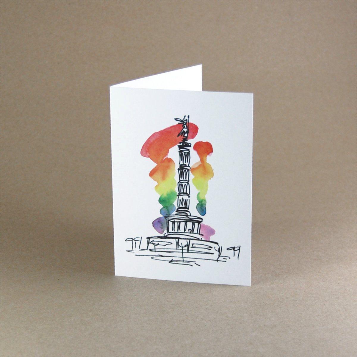 Gay Pride (Siegessäule mit Regenbogenfarben) - Recyclingkarte mit Umschlag