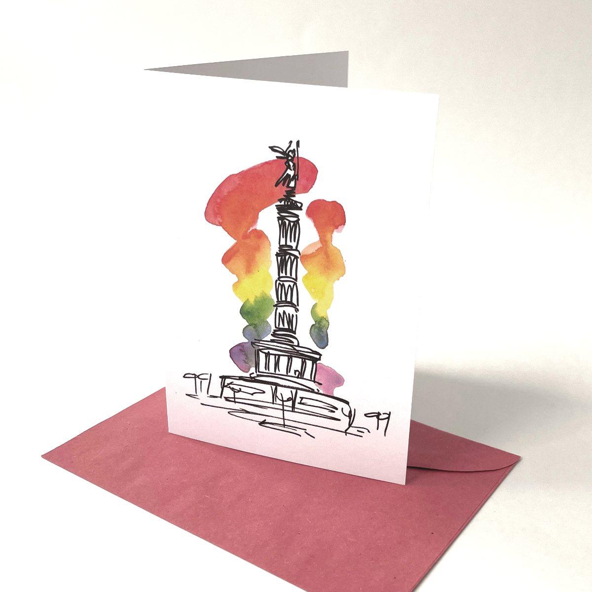 Gay Pride (Siegessäule mit Regenbogenfarben) - Recyclingkarte mit Umschlag