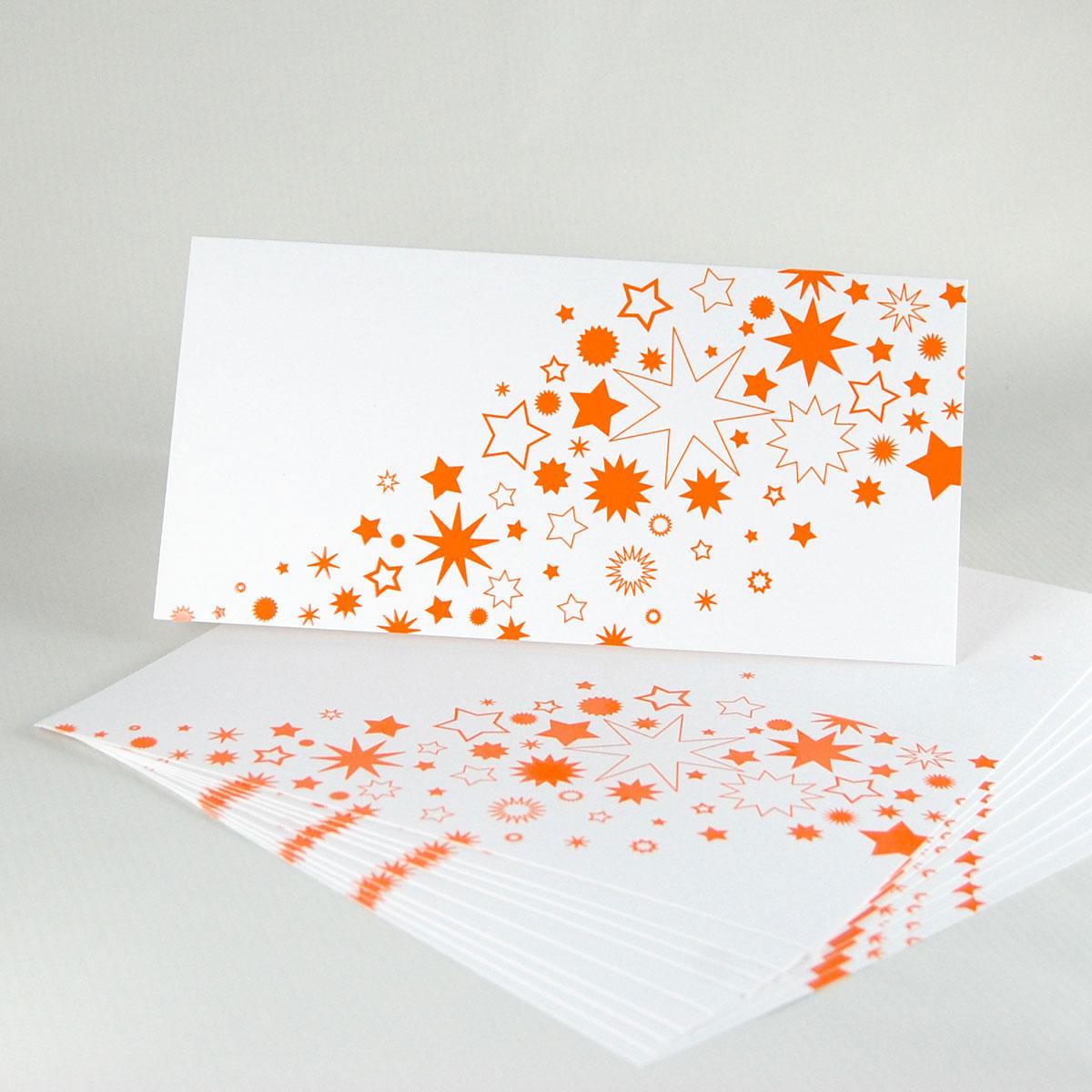 10 Weihnachtskarten mit orangen Umschlägen: Sterne