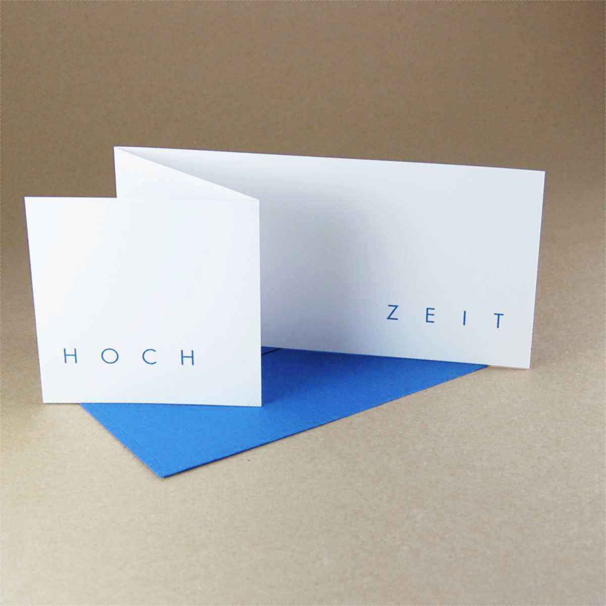 10 Hochzeitseinladungen mit blauen Kuverts: HOCH ZEIT