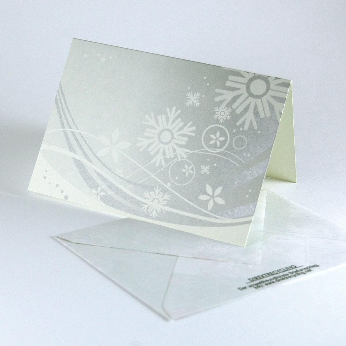 10 Recycling-Weihnachtskarten mit Umschlägen: Schneekristalle