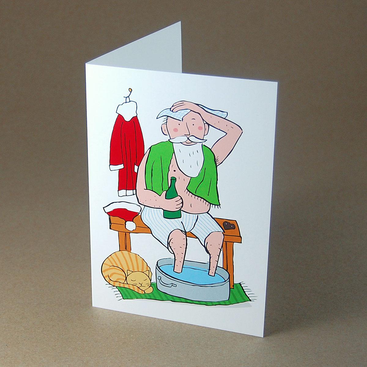 10 witzige Weihnachtskarten mit Umschlag: Feierabend mit Fußbad