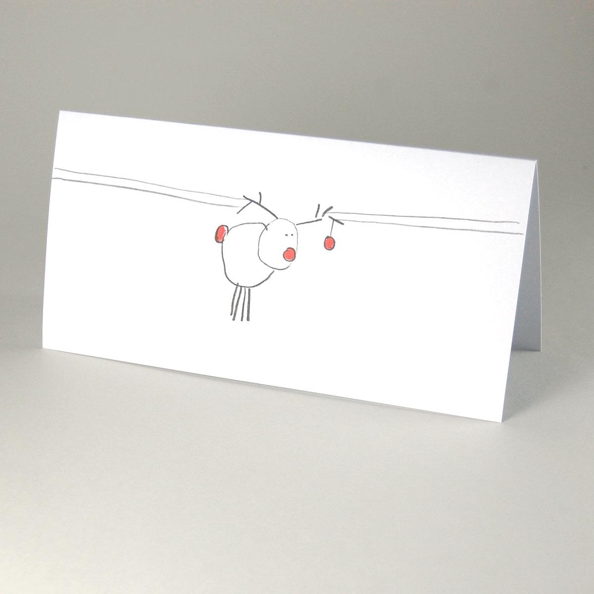 10 Weihnachtskarten mit roten Kuverts: Rudolf unter Strom