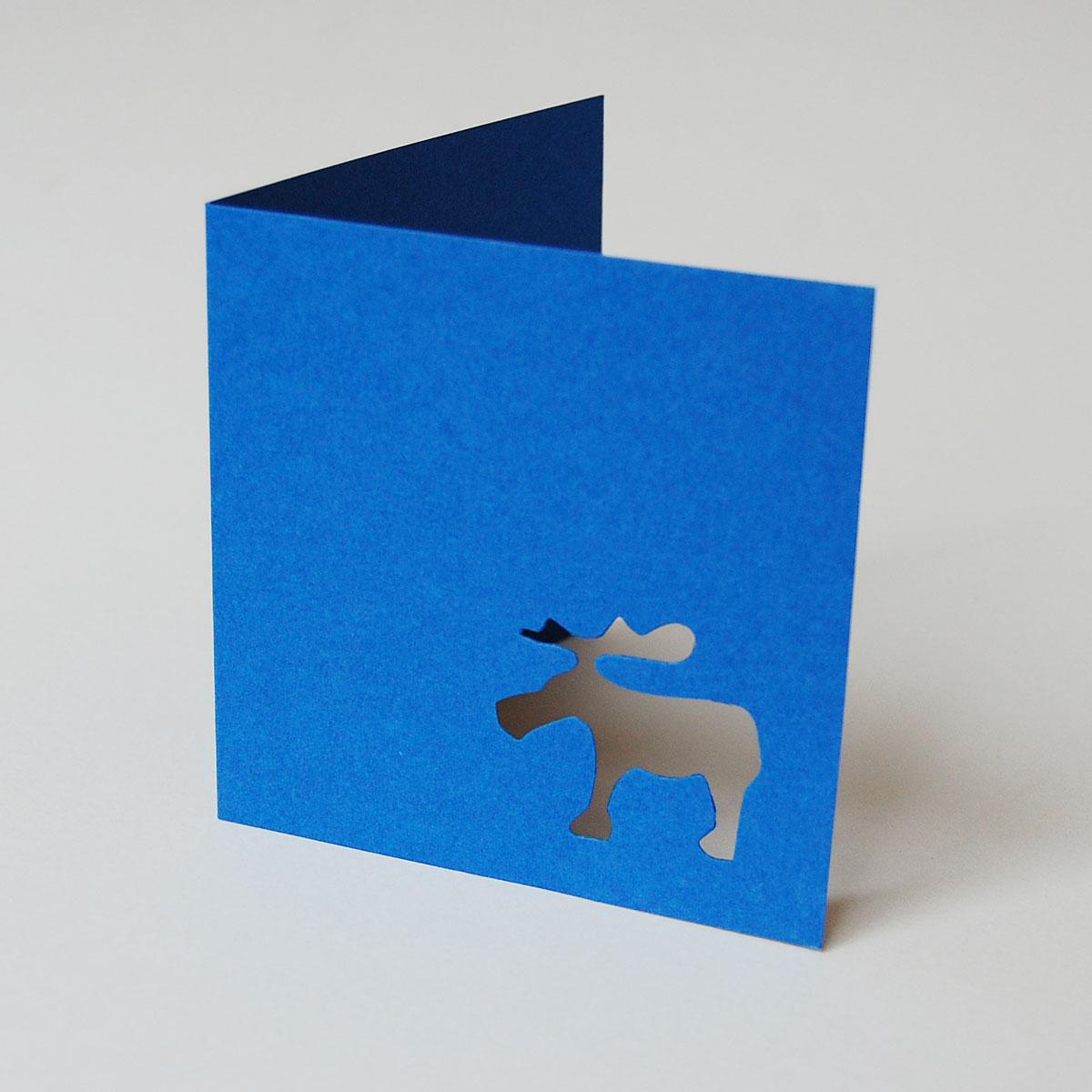 blaues, quadratisches Minikärtchen: gestanzter Elch
