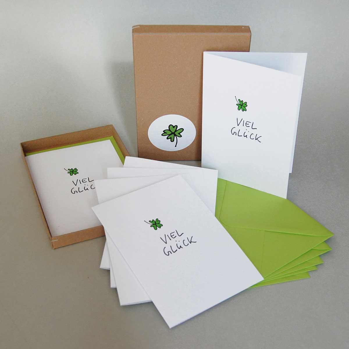 Viel Glück - Geschenkbox mit sechs Recyclingglückwunschkarten