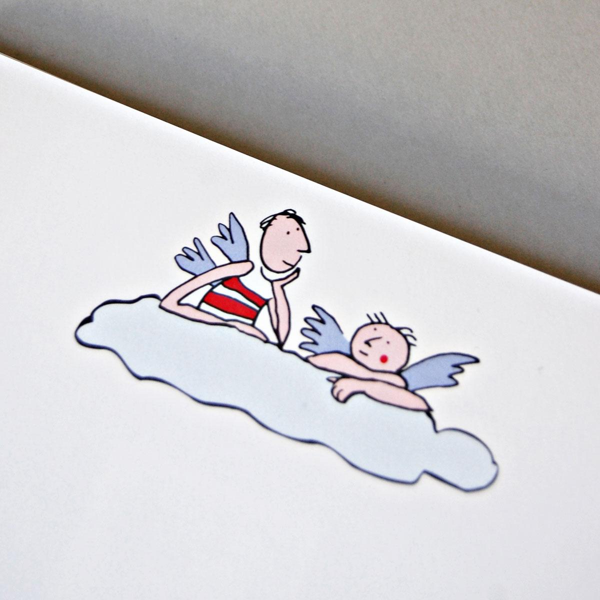 Weihnachts-Briefpapier: zwei Engelchen auf einer Wolke