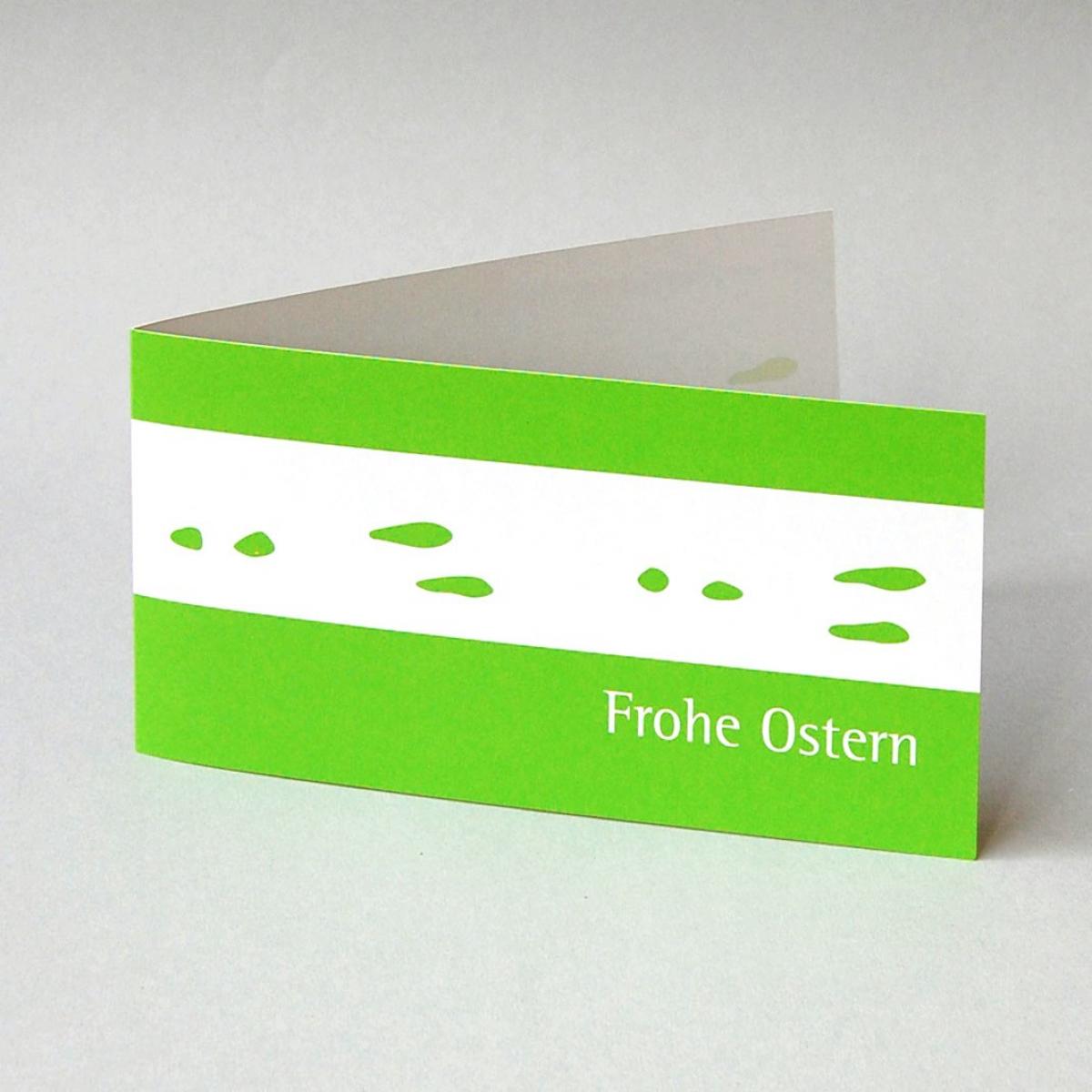 hellgrüne Recycling-Osterkarte: Frohe Ostern + Hasenspuren