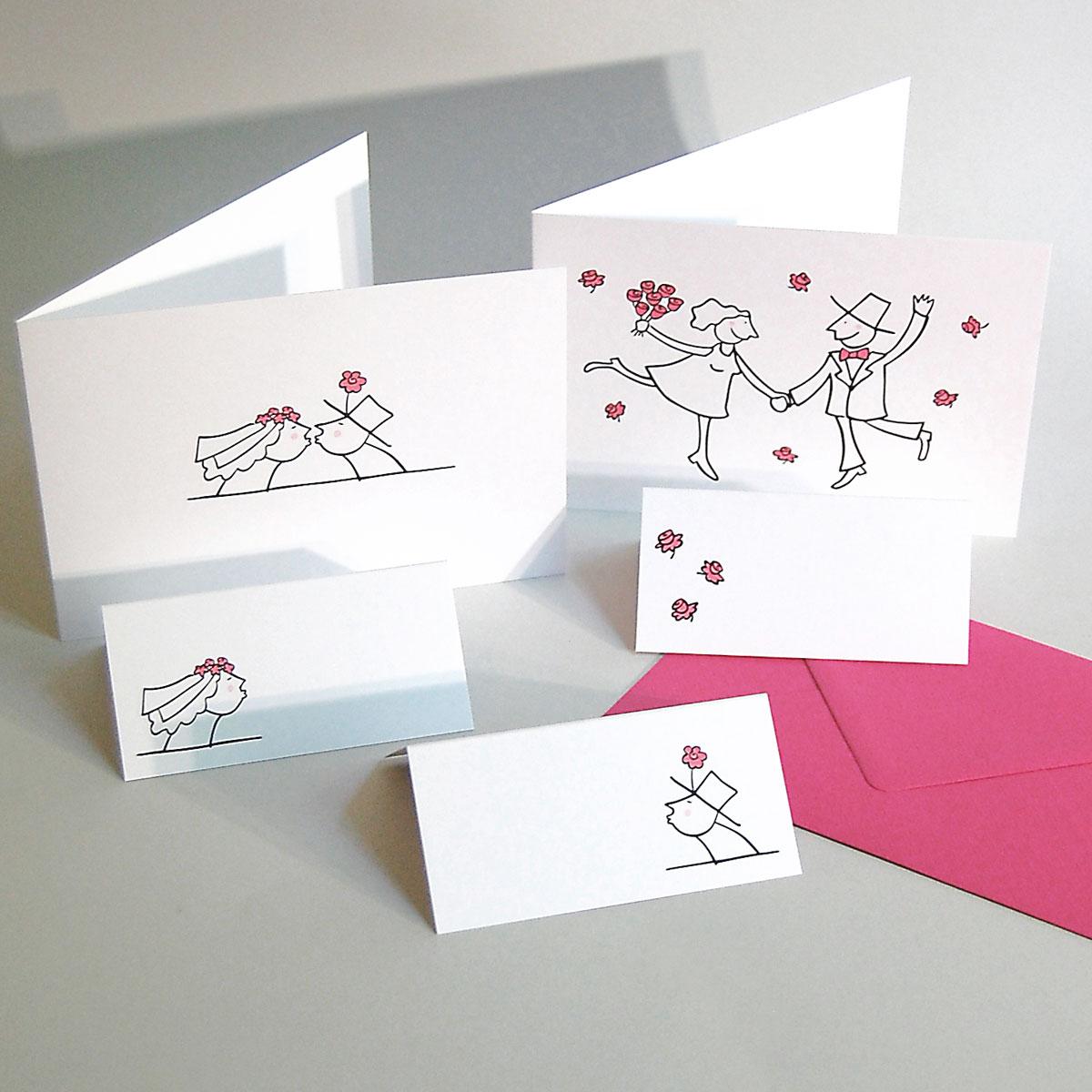Hochzeitskartenset: Einladungen, Tischkarten, Dankekarten