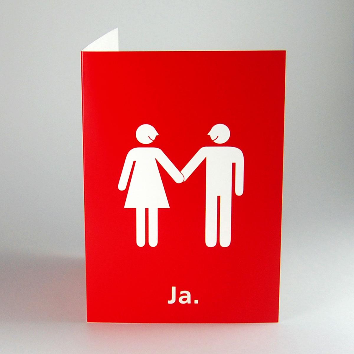 rote, große Hochzeitskarte: Brautpaar + Ja. (DIN A5)