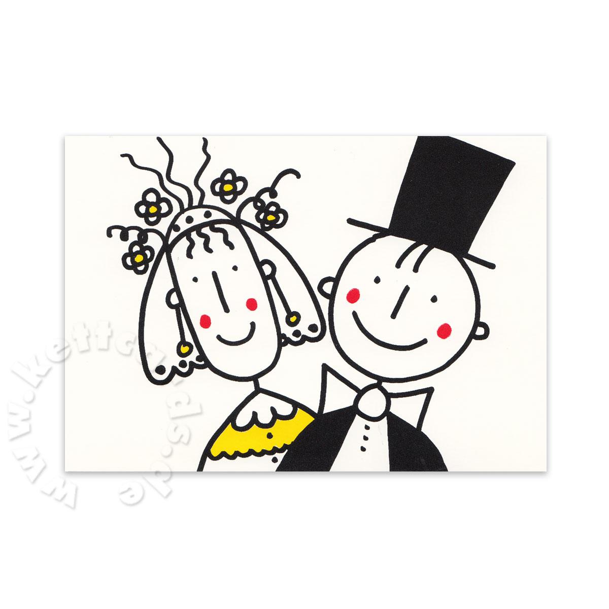 Postkarte für die Hochzeit: fröhliches Brautpaar