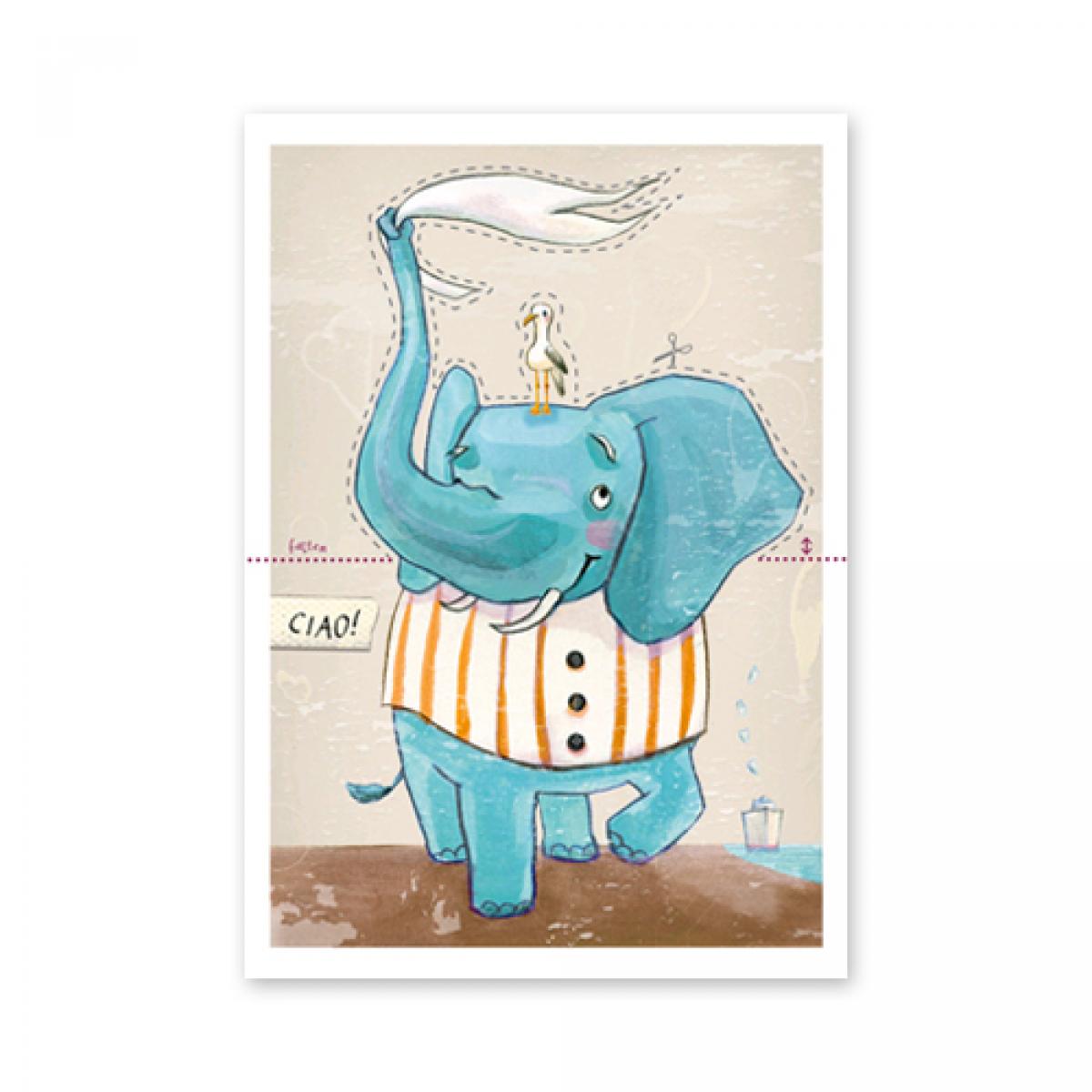 Bastelpostkarte mit Elefant: Ciao!