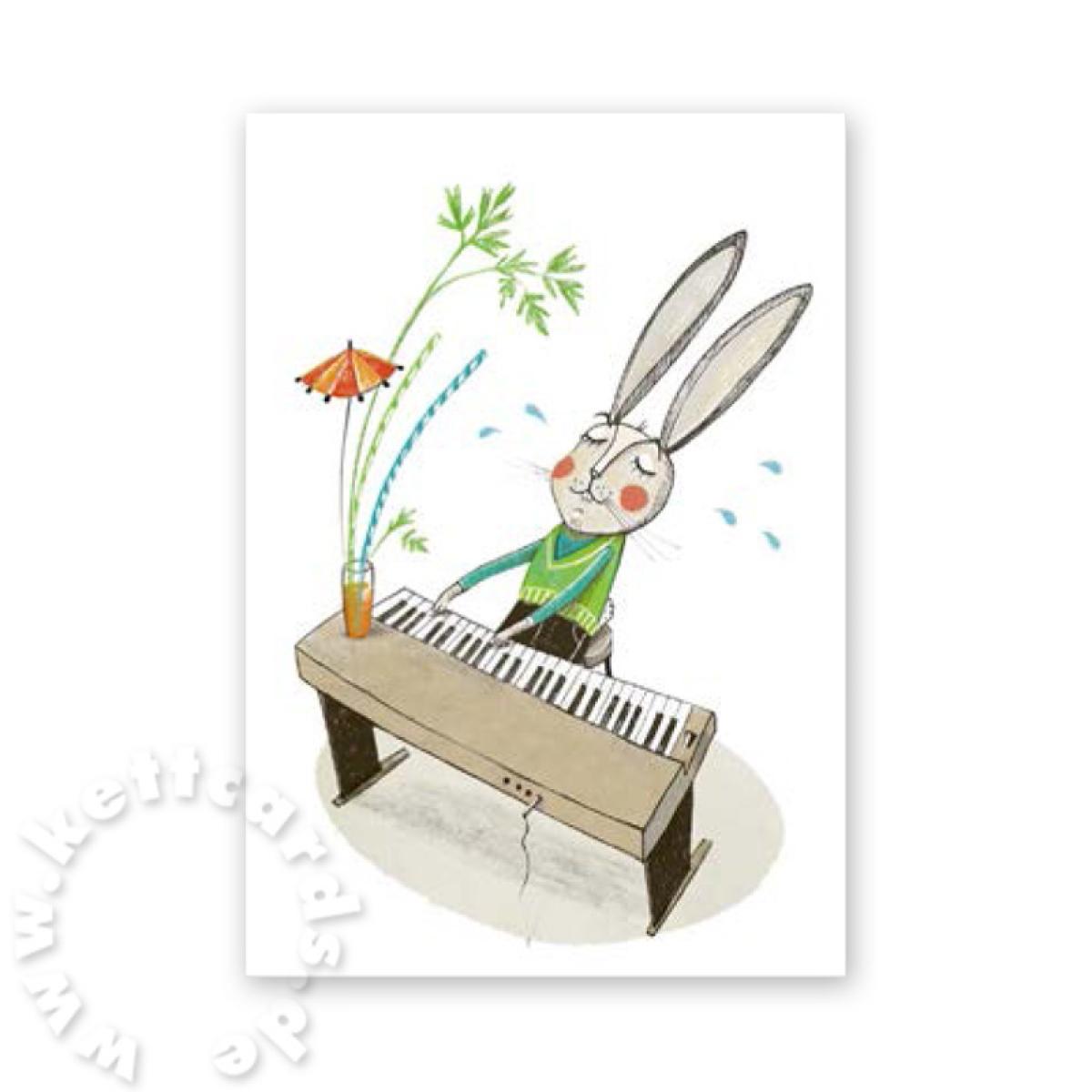 Postkarte: Hase am Klavier